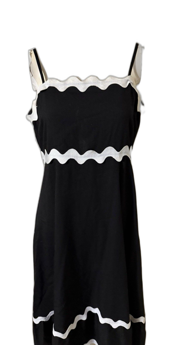 Kirundo Black A Line Midi Dress with White Ric Rac Trim Women Size Medium 8-10